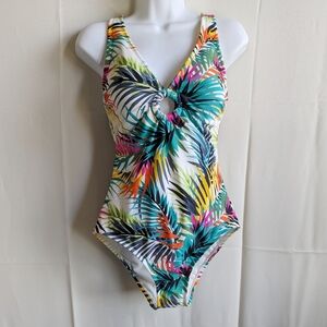 Shade & Shore Plunge Ring Detail One Piece Swimsuit Multi Tropical Print